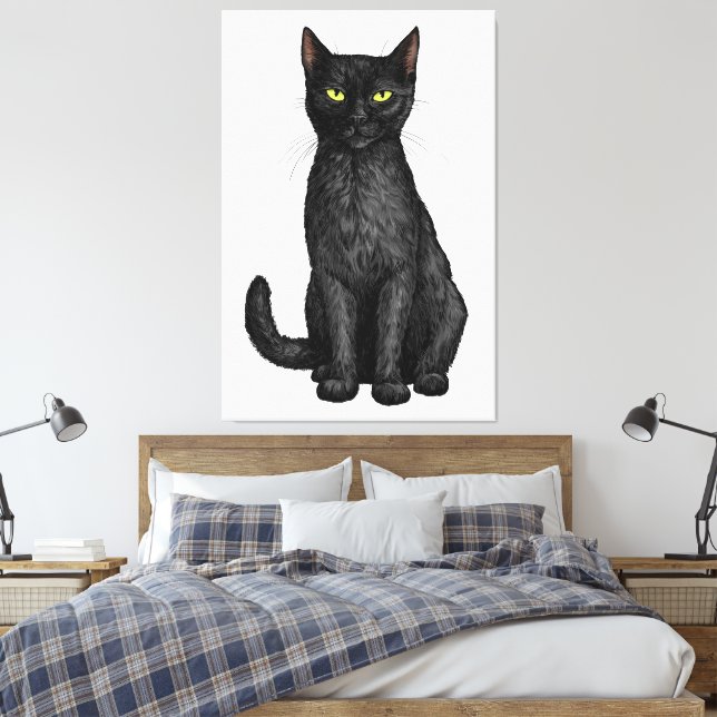 Black cat canvas print (Insitu(Bedroom))