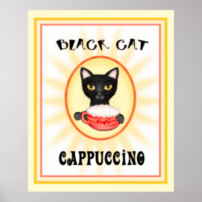 Black Cat Cappuccino Vintage Art Design Poster (Front)