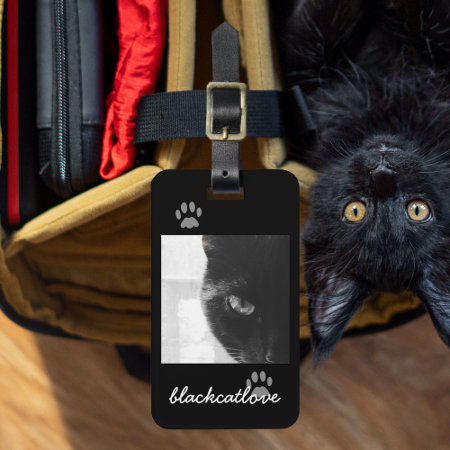 Black Cat Carrier Luggage Tag - Add Your Pet Photo