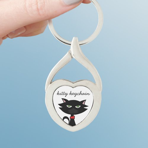 Black Cat Cartoon Cute Kitty Heart Keychain