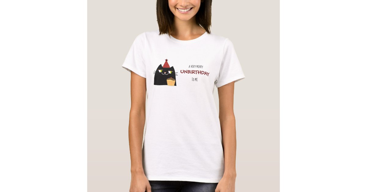 Black Cat Cartoon Funny Party Unbirthday T Shirt Zazzle Com