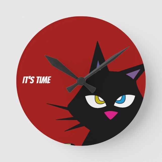 Black Cat Cartoon Round Clock (Front)