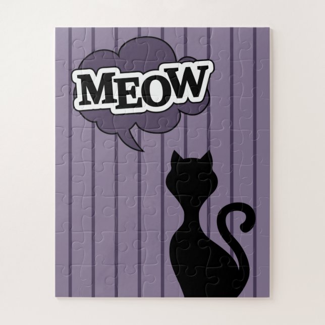 Black cat cartoon saying meow jigsaw puzzle (Vertical)