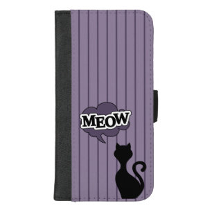 Black cat cartoon says meow in purple iPhone 8/7 plus wallet case