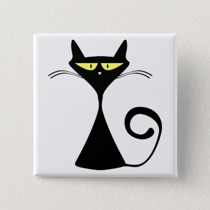 Black Cat Cartoon Silhouette Pinback Button