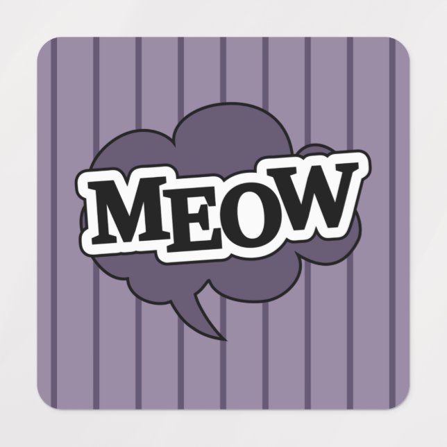 Black cat cartoon silhouette says meow pop art labels (Design 1)