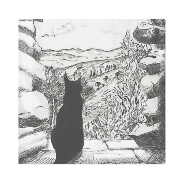 Black Cat Castle Window Wall Art | Mediterranean C (Front)