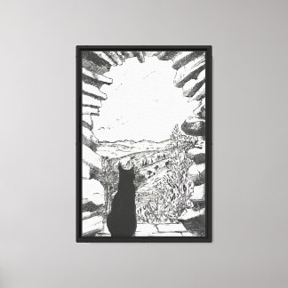 Black Cat Castle Window Wall Art | Mediterranean C