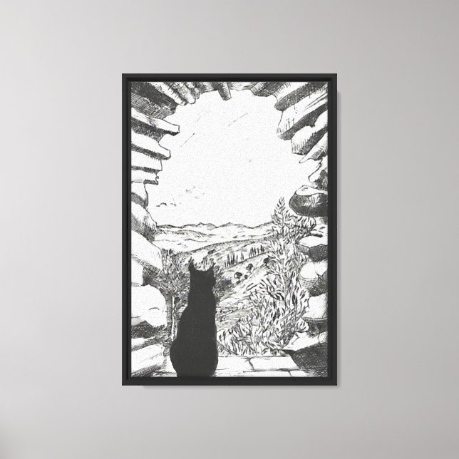 Black Cat Castle Window Wall Art | Mediterranean C (Front)