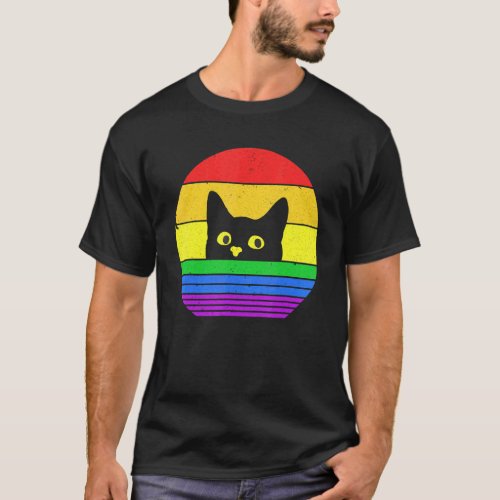 Black Cat Cat  Kitty cat LGBTQ Pride LGBT Flag Gay T-Shirt
