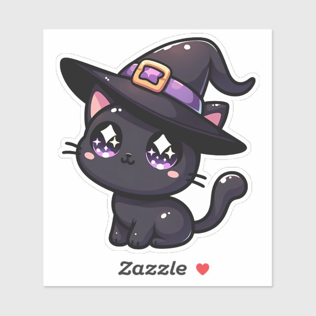 Black Cat Caught by Witchy Hat Sticker (Sheet)