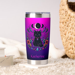 Black Cat Celestial Mystical Purple Pink Insulated Tumbler