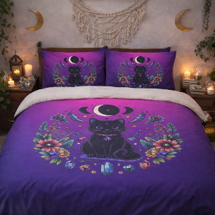 Black Cat Celestial Mystical Purple Pink Pillow Case