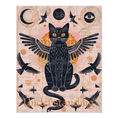 Black Cat Celestial Pink Personalized Poster