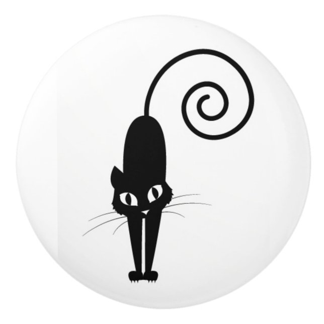 Black Cat Ceramic Drawer Knob (Front)