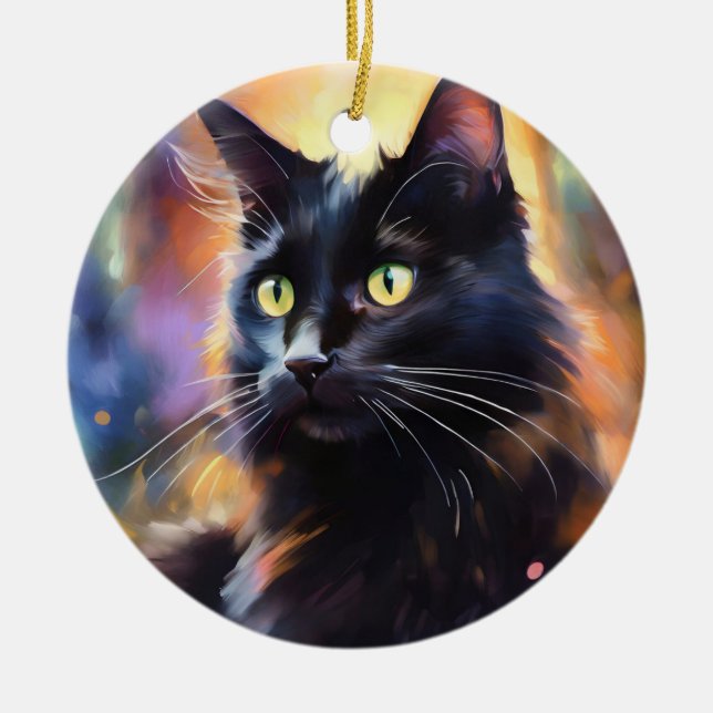 Black Cat Ceramic Ornament (Front)