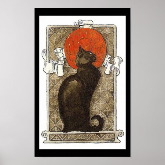 Black Cat Chat Art Nouveau Poster Zazzle Com