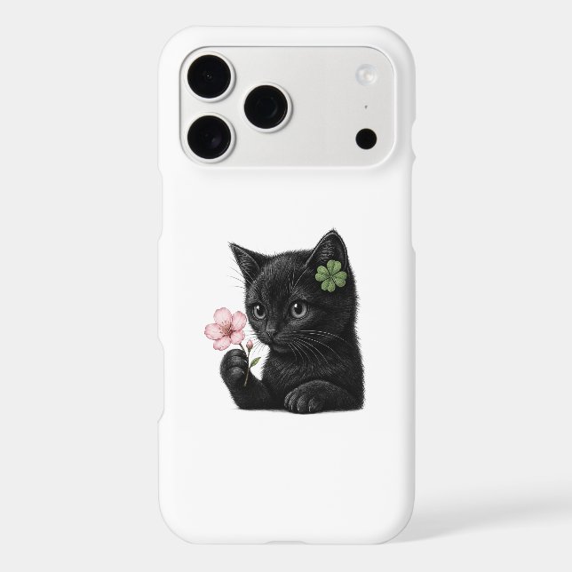 Black Cat Cherry Blossom iPhone 17 Pro Max Case (Back)
