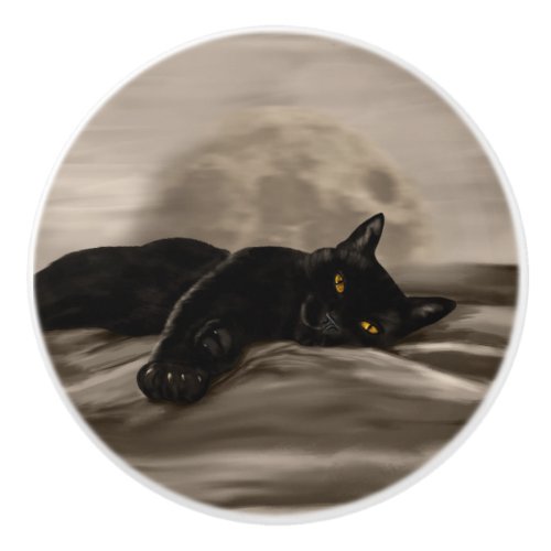 Black Cat chilling Ceramic Knob