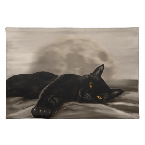 Black Cat chilling Cloth Placemat