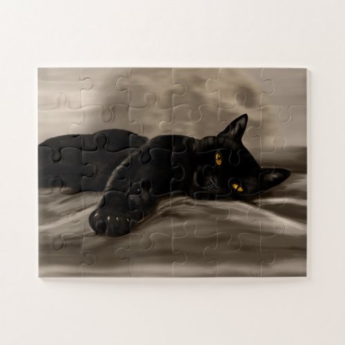 Black Cat chilling Jigsaw Puzzle