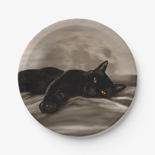 Black Cat chilling Paper Plates