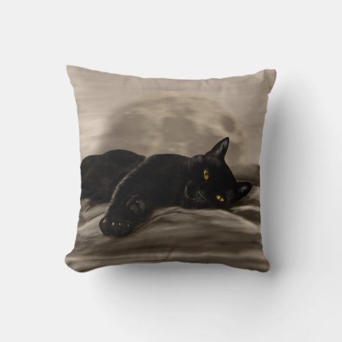 Black Cat chilling Throw Pillow