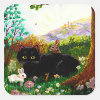 Black Cat Christian Art Painting Creationarts LRA Square Sticker
