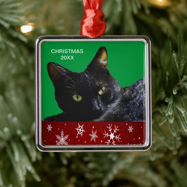 Black Cat Christmas 20XX Premium Square Ornament (Tree)