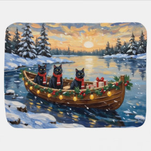 Black Cat Christmas Boat Holiday Baby Blanket