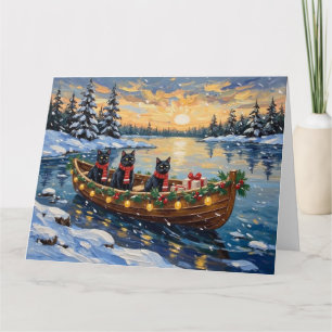 Black Cat Christmas Boat Holiday Card