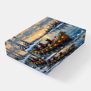Black Cat Christmas Boat Holiday Paperweight