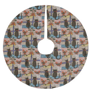 Black Cat Christmas Brushed Polyester Tree Skirt