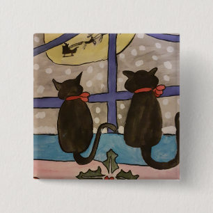 Black Cat Christmas Button
