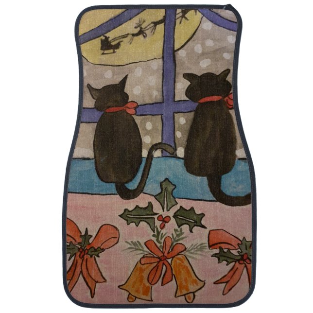 Black Cat Christmas Car Floor Mat (Front)