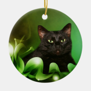 Black cat Christmas Ceramic Ornament