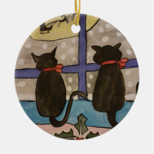 Black Cat Christmas Ceramic Ornament
