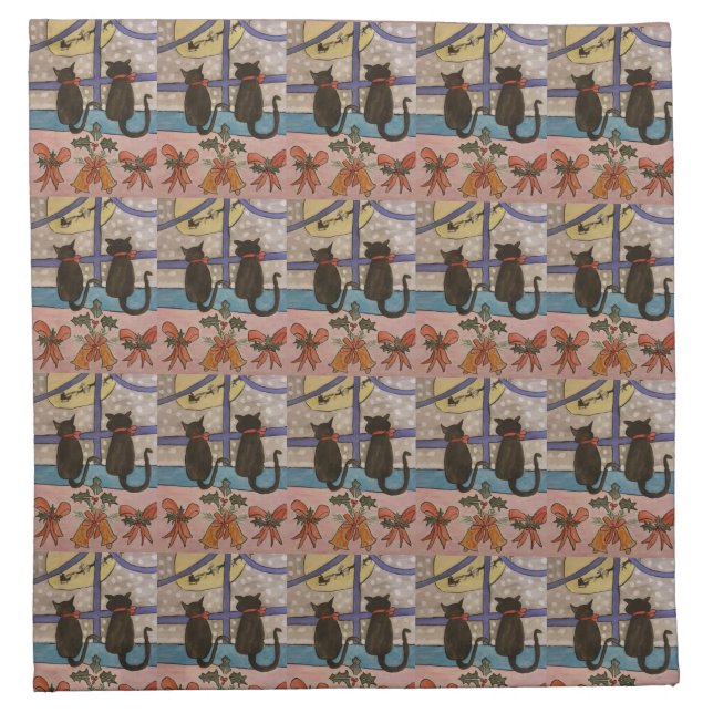 Black Cat Christmas Cloth Napkin (Front)