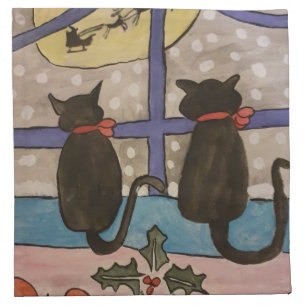Black Cat Christmas Cloth Napkin