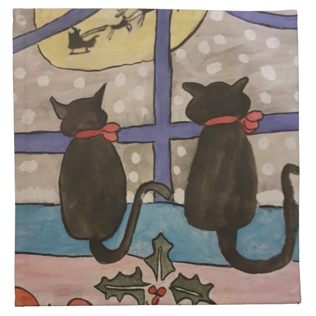 Black Cat Christmas Cloth Napkin (Front)