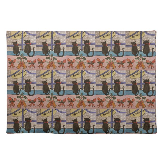 Black Cat Christmas  Cloth Placemat (Front)