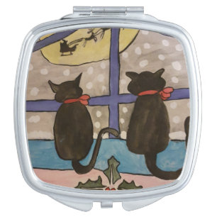 Black Cat Christmas Compact Mirror