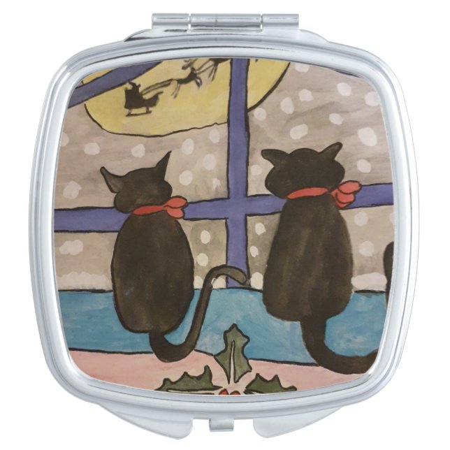 Black Cat Christmas Compact Mirror (Front)