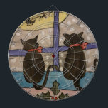 Black Cat Christmas Dartboard<br><div class="desc">These two cute black cats have been sitting patiently on the windowsill for Santa to arrive. It is Christmas Eve and the snow is falling hard. The house is decked with holly and seasonal bells for the holidays. Then the cat's patience is rewarded as they spot Santa in his reindeer...</div>