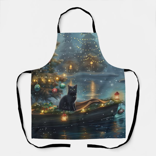 Black Cat Christmas Festive Voyage Apron (Front)