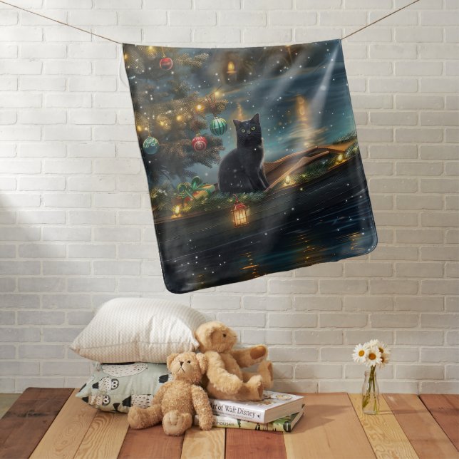 Black Cat Christmas Festive Voyage Baby Blanket (In Situ)