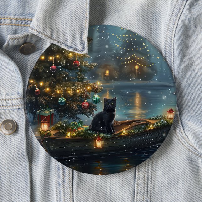 Black Cat Christmas Festive Voyage Button (In Situ)