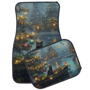 Black Cat Christmas Festive Voyage Car Floor Mat