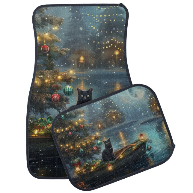 Black Cat Christmas Festive Voyage Car Floor Mat (Set)