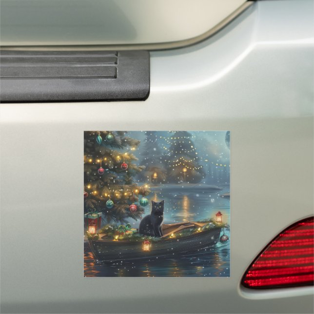 Black Cat Christmas Festive Voyage Car Magnet (In Situ)